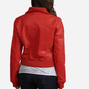 jaket bomber wanita cerah merah belakang