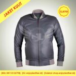 jaket kulit pria bomber biru