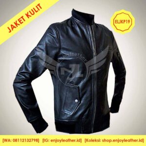 jaket kulit pria bomber hitam polosan