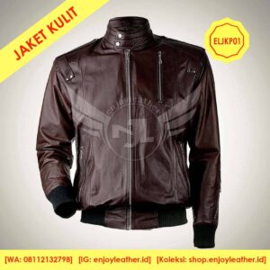 jaket kulit pria bomber kerah ketat